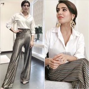 Zara Black and White Striped Wide Leg Pants